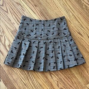 Brown Plaid Skater Skirt with Black Embroidered Bows Design Size S